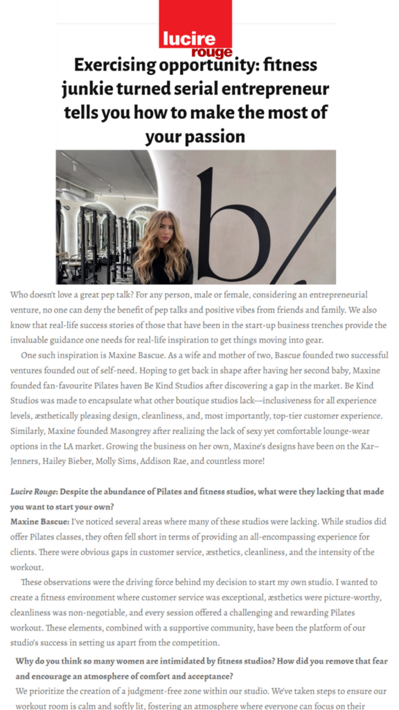 lucire rouge article about maxine bascue and be kind studios